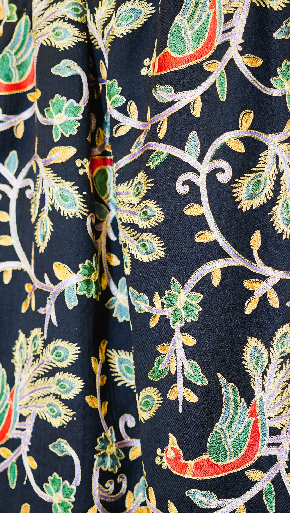 Birds of paradise Kashmiri embroidery shawl