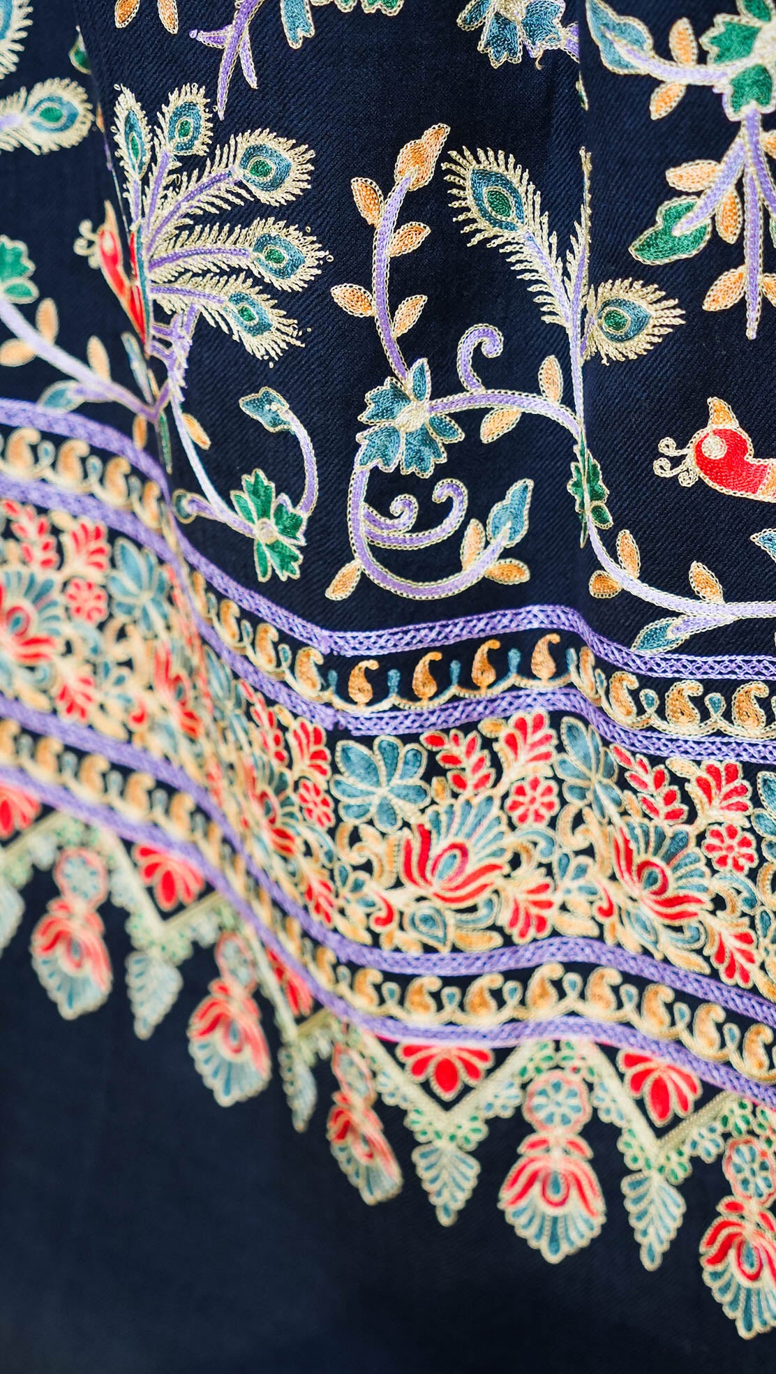 Birds of paradise Kashmiri embroidery shawl