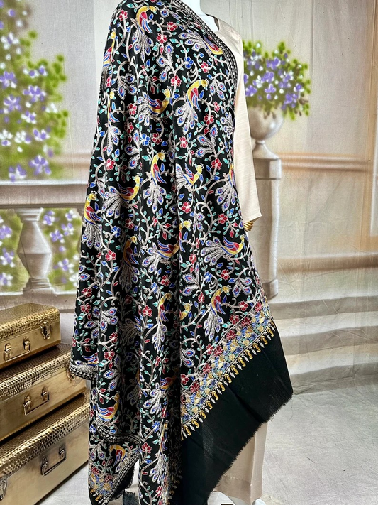 Pictorial Birds of Paradise Kashmiri Ari Silk Thread Embroidered