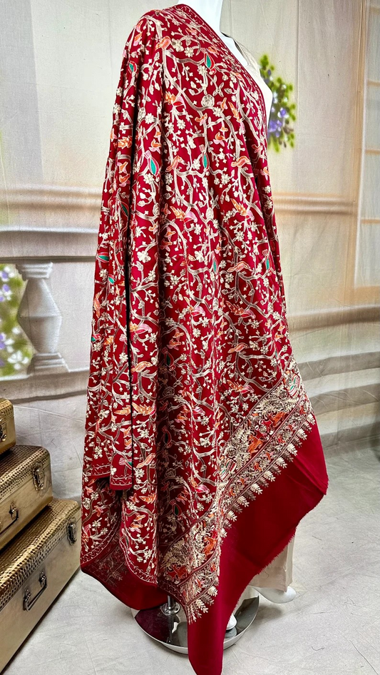 Pictorial Birds of Paradise Kashmiri Ari Silk Thread Fine Embroidery