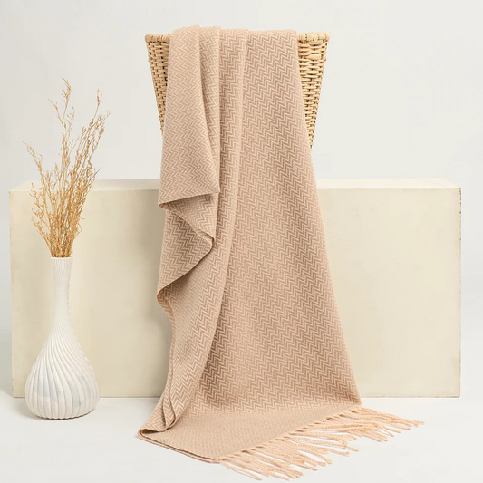 Zigzag Woolen Cashmere Stoles -Beige